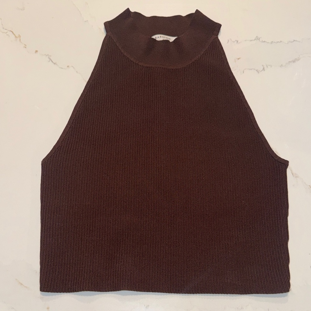 Aritzia Ribbed Mock Neck Cropped Tank Top - Brown